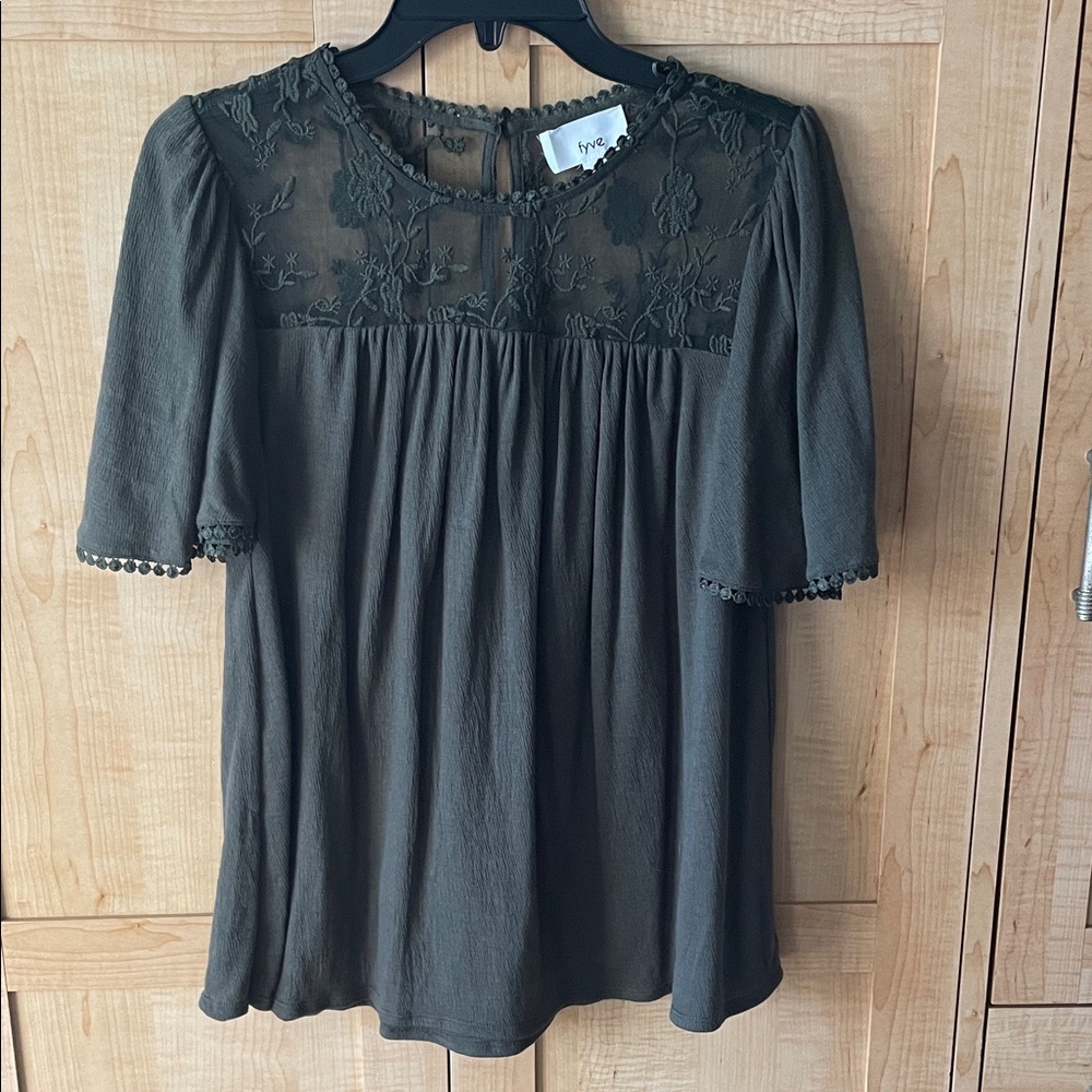 Free People VIBE Olive Green Lace Detail Blouse by fyve